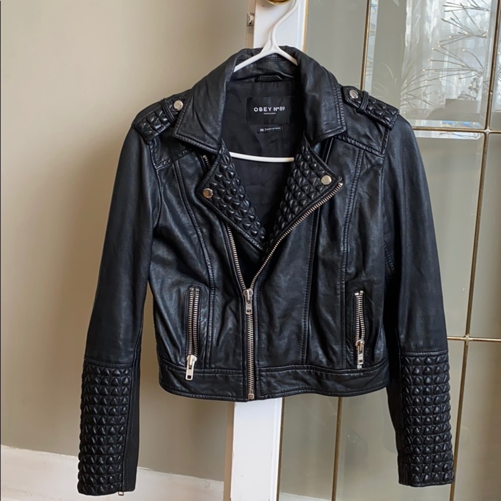 Obey Caveat Black Leather Moto Jacket